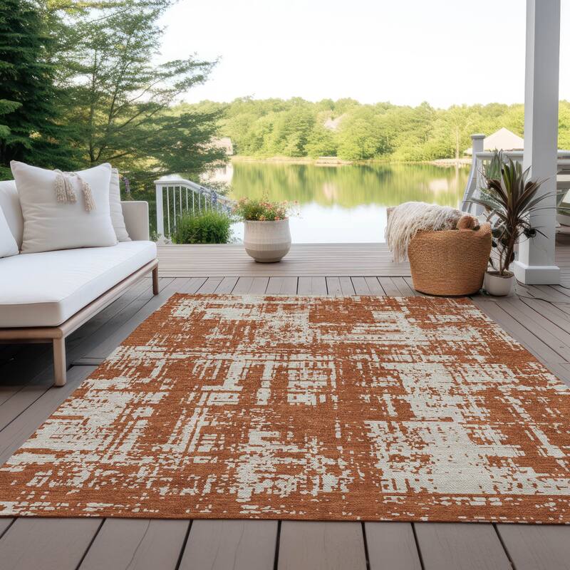 Machine Washable Indoor/ Outdoor Chantille Solid Abstract Rug - Paprika - 2'6" x 3'10"