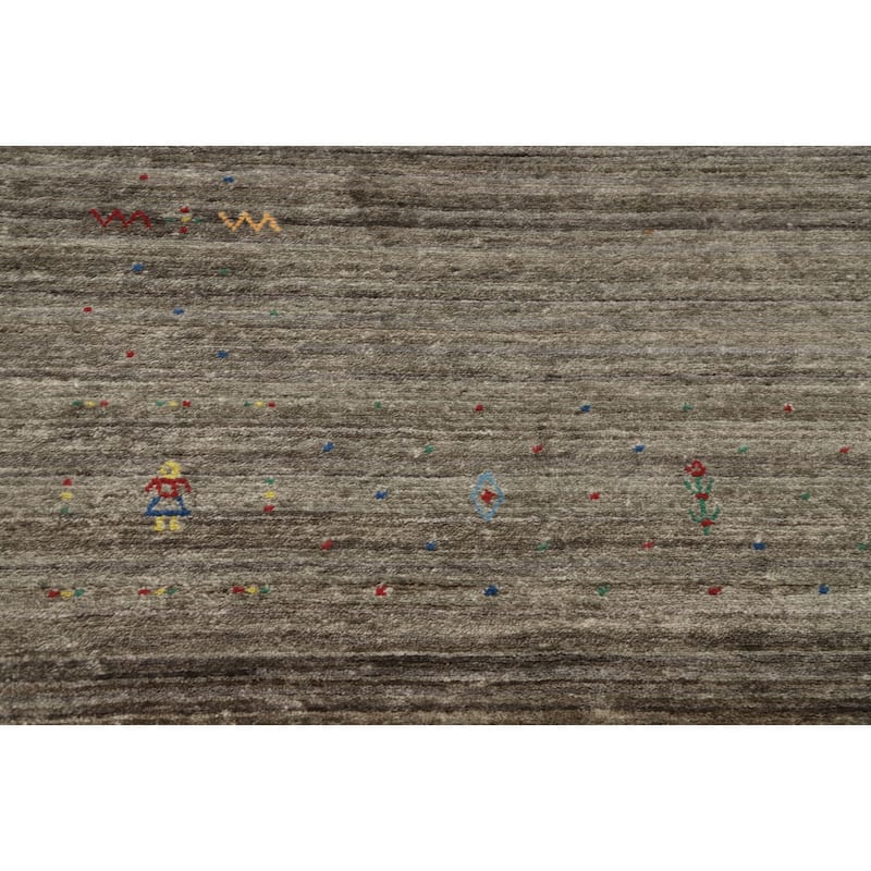 Hand Knotted Oriental Viscose Silk Carpet Tribal Animal Pictorial Greys & Charcoal Gabbeh Area Rug - 11' 11'' X 8' 11''