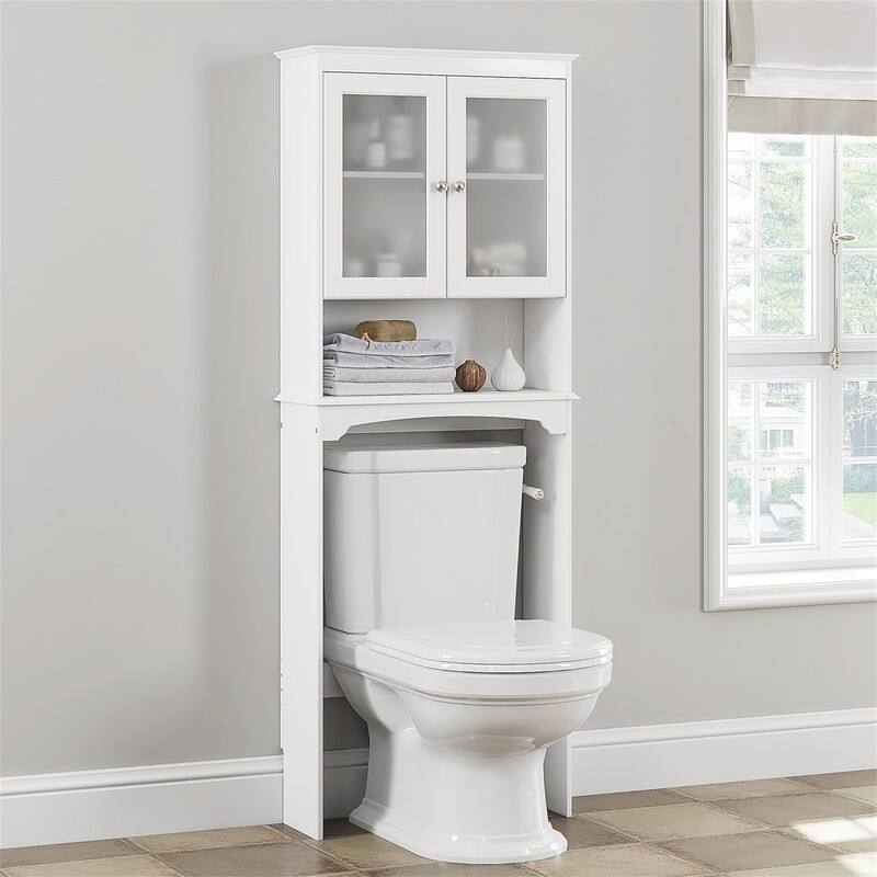 Toilet Storage Cabinet - White 9.06"D x 24.8"W x 65.75"H - White 9.06"D x 24.8"W x 65.75"H - Wood Finish - White