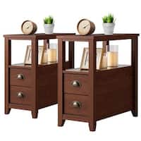 End Table with 2 Drawers and Shelf Space-Saving Bedside Table - Bed ...