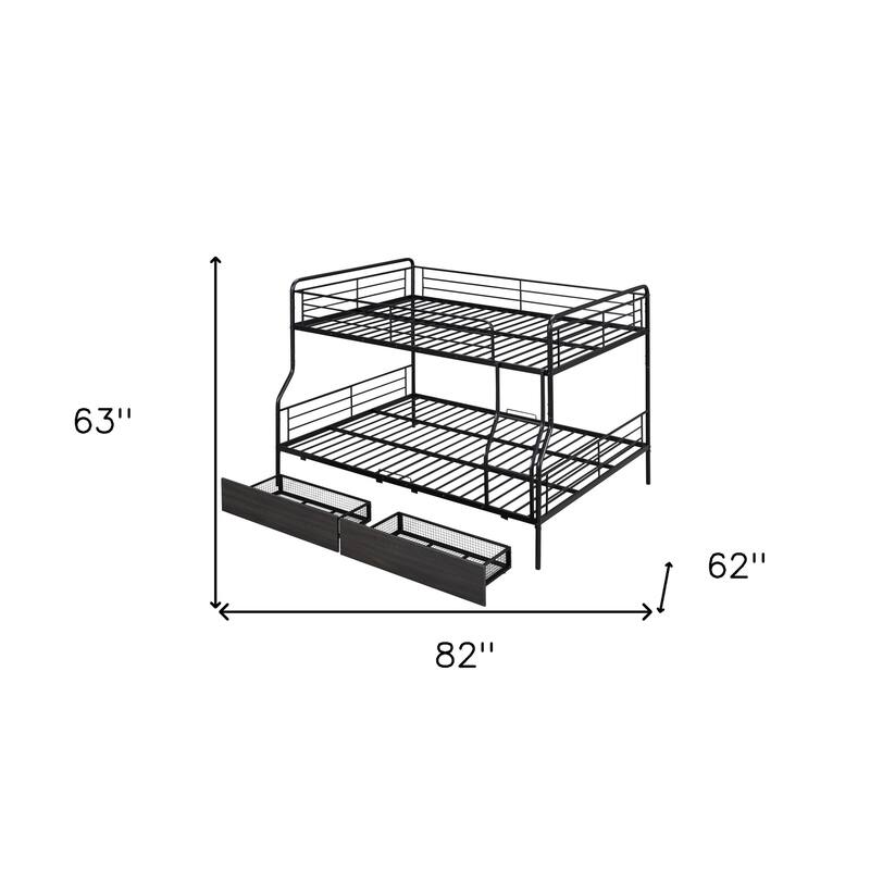 HomeRoots Black Full Over Queen Contemporary Metal Bunk Bed With Drawers