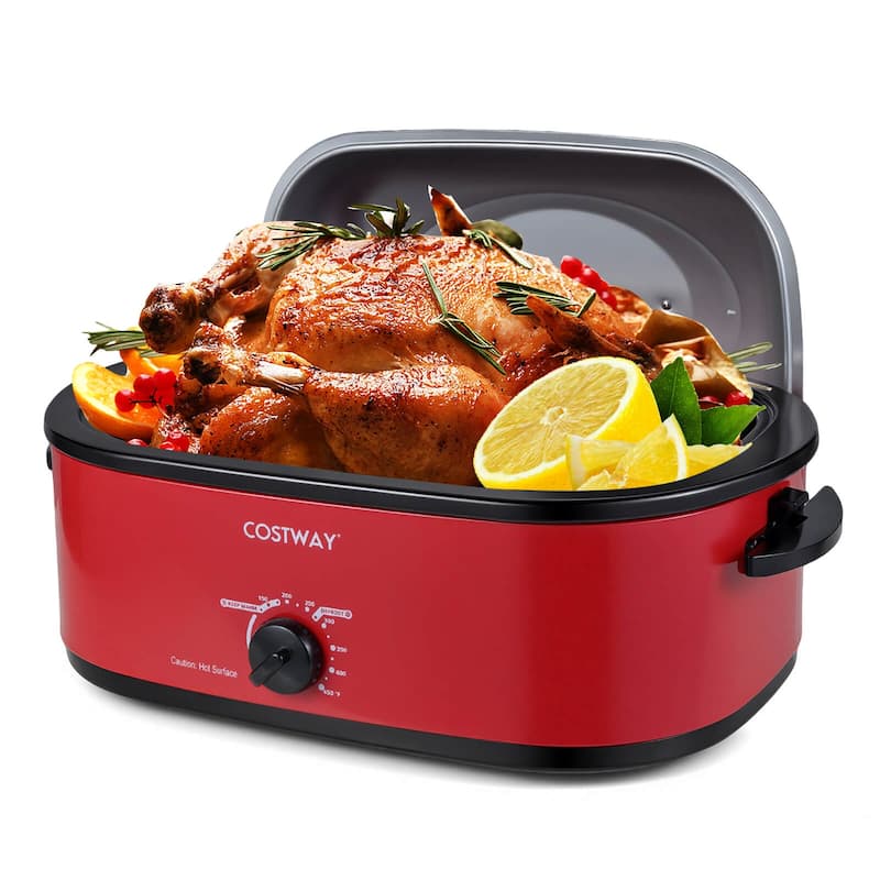 Costway 18 QT Electric Roaster Oven with Self-Basting Lid, Removable - See Details - Red