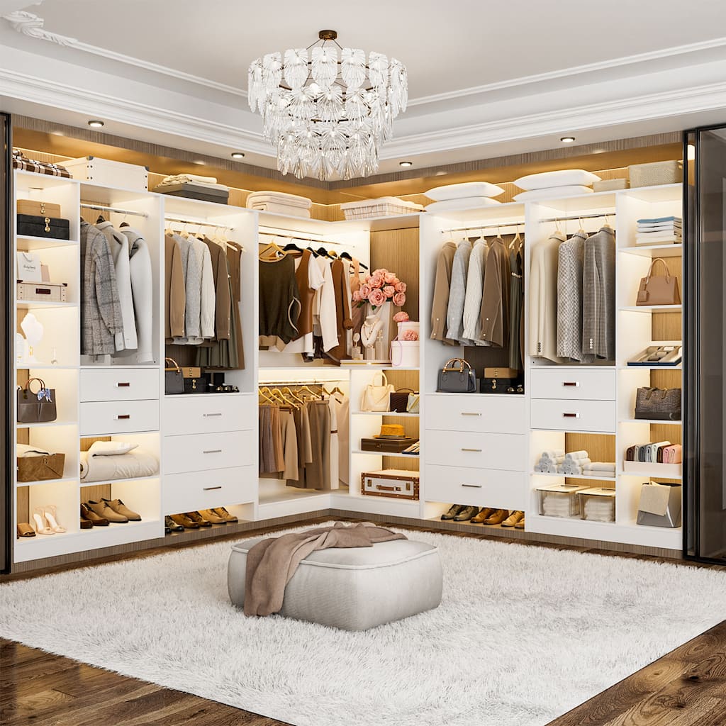 Cimly Set of 5 Large Closet System with Wooden Drawers, Coner Closet Organizers with Hanging Rods and Shelves