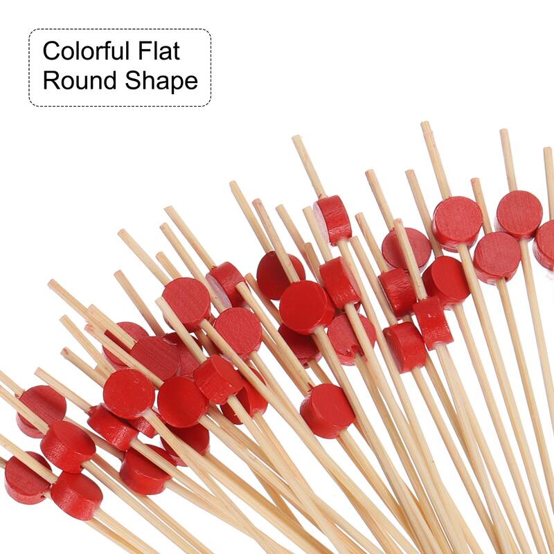 Bamboo Cocktail Toothpicks Red Flat Round Drink Picks Skewer Sticks 200Pcs - 4.72"