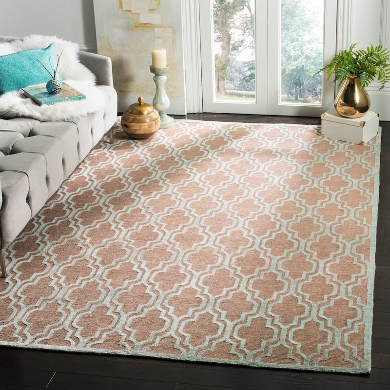 SAFAVIEH Couture Hand-knotted Tibetan Suphi Modern Wool Rug - 6' x 9' - Bark/Light Blue