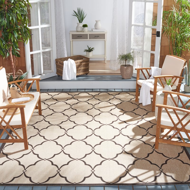 SAFAVIEH Beach House Caetana Indoor /Outdoor Waterproof Patio Backyard Rug - 9' x 12' - Creme/Brown