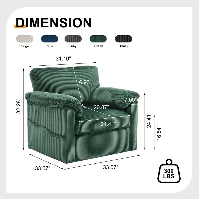33" Corduroy Swivel Single Sofa Chair