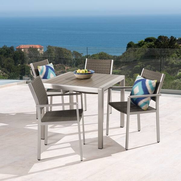 Cape Coral Outdoor 4Seater Aluminum and Faux Wood Dining Set by
