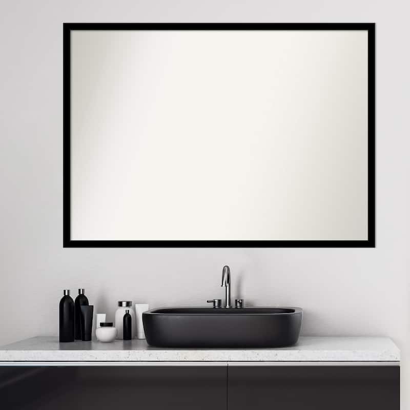 Non-Beveled Bathroom Wall Mirror - Jet Black Frame
