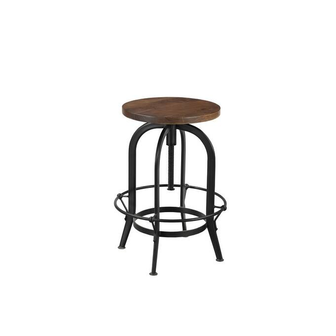 HomeRoots Brown and Black Solid Wood and Metal Backless Adjustable Height Swivel Bar Chair