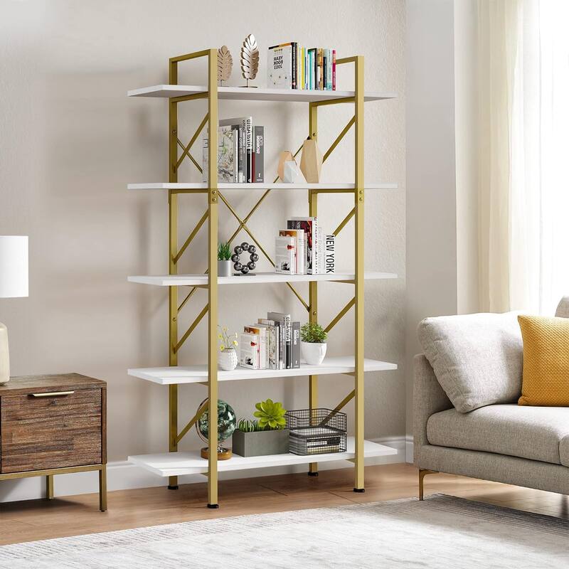 Moasis Industrial 5-Tier Bookshelf Vintage Large Bookcase Display Rack 5 Shelves for Living Room