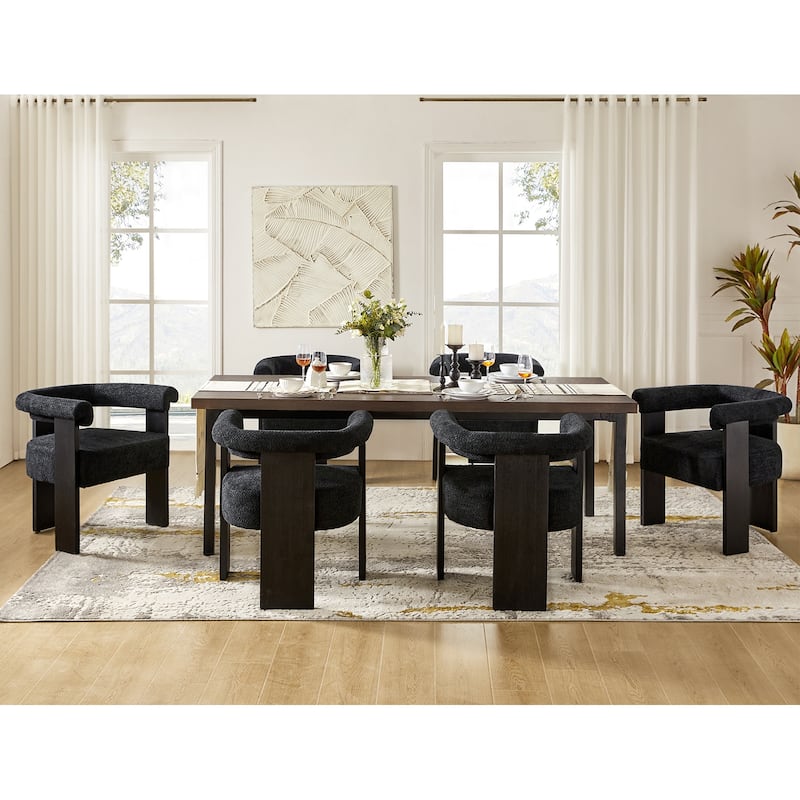 Georg Modern Boucle Dining Chair with Solid Wood Legs Set of 6 by HULALA HOME - Black - Short