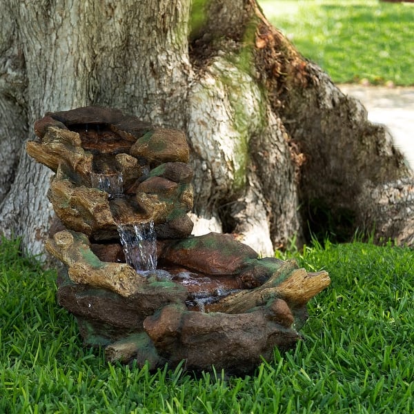 slide 1 of 12, Alpine Corporation 20" Tall Indoor/Outdoor Stone River Rock Fountain with LED Lights