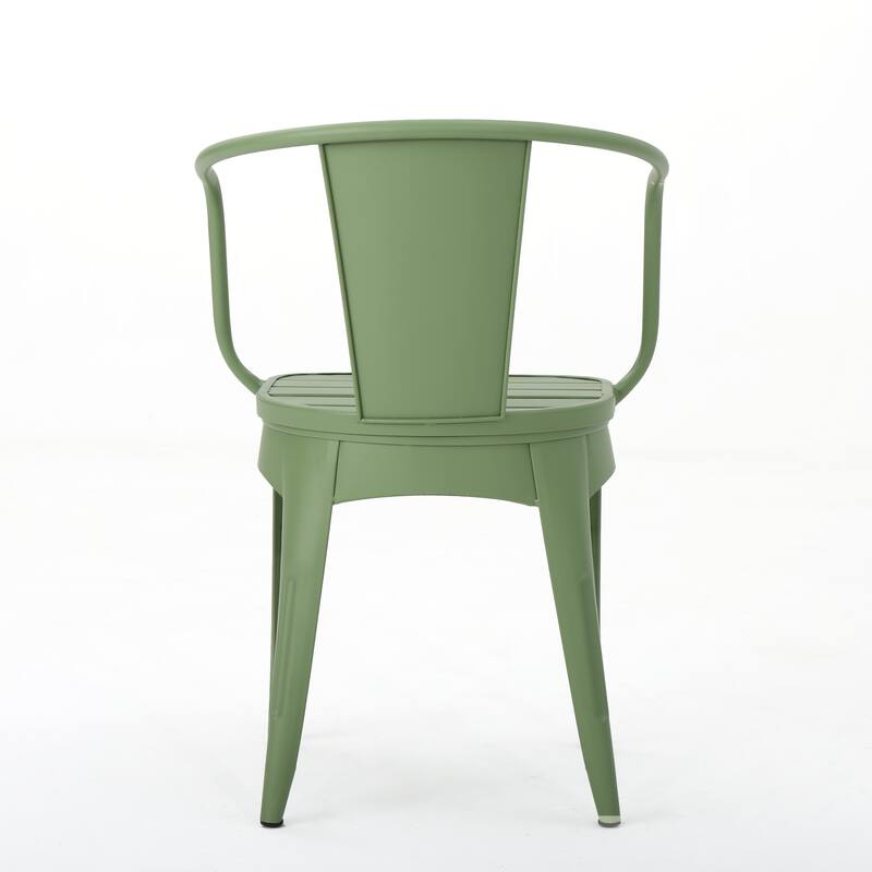 Modern 3-Piece Powder-Coated Iron Bistro Set with Round Slatted Table and Stackable Armchairs for Compact Outdoor Spaces