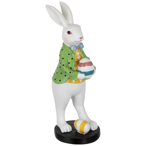 slide 2 of 7, Rabbit Holding Easter Egg Outdoor Garden Statue - 11.5" - White
