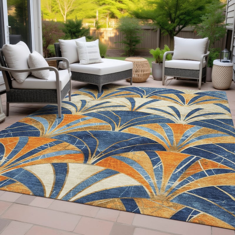 Machine Washable Indoor/Outdoor Geo Mosaic Chantille Rug