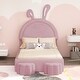 preview thumbnail 37 of 42, Velvet Upholstered Bed with Rabbit Ears Shaped Headboard, Kids Cute Bed Frame, Platform Bed with 2 Storage Stools