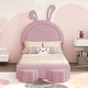 preview thumbnail 13 of 42, Velvet Upholstered Rabbit-Shape Princess Bed, Cute Platform Bed w2 Storage Stools & Headboard & Footboard for Kids