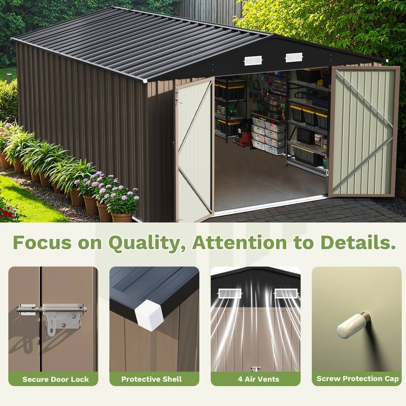 Patiowell 10' x 12' &10' x 14' Metal Outdoor Storage Shed with Floor ...