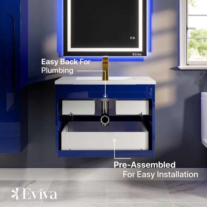 Eviva Joy 24" Wall Mount Bathroom Vanity with Porcelain Top