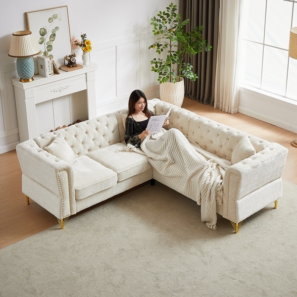 5-Seater Modern Classic Chenille Sofa Corner Sofas with 3 Cushions for Living Room, Bedroom, Apartment, Office,Beige - Bed Bath & Beyond
