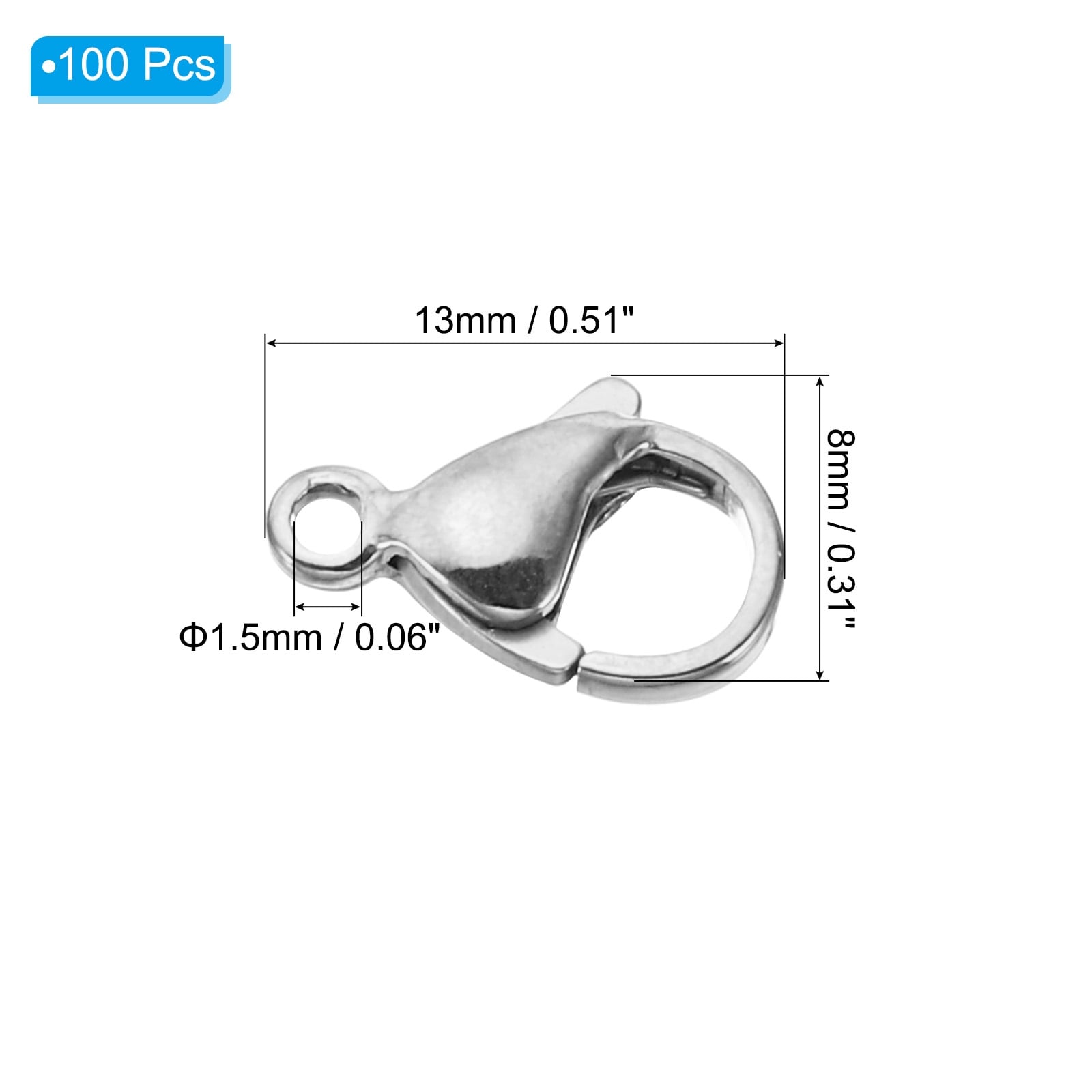 9x6mm Lobster Clasp, 304 Stainless Steel Lobster Claws Clasp Connector for Crafting DIY Jewelry Making Key Chains - Silver Tone