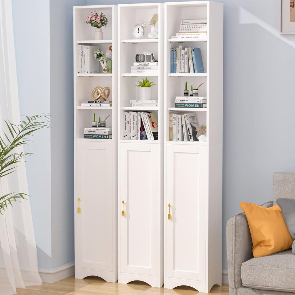 VECELO 70.9 Inches 8-tier Tall Narrow Bookshelf Bookcase with Door for Home Office