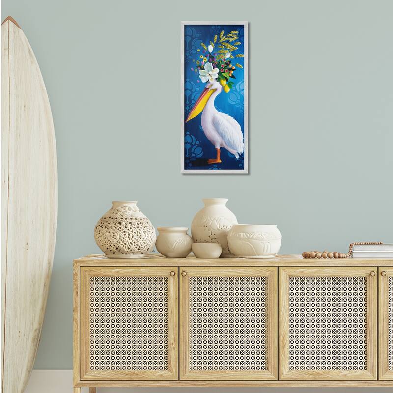 Stupell Floral Pelican over Damask Framed Giclee Art Design By Heather Gauthier