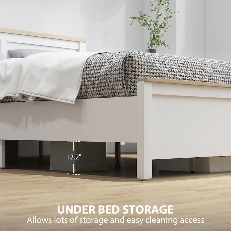 HOMCOM Queen Size Bed Frame with Headboard and Footboard, Queen Platform Bed Frame with Wooden Slats, Under-Bed Storage