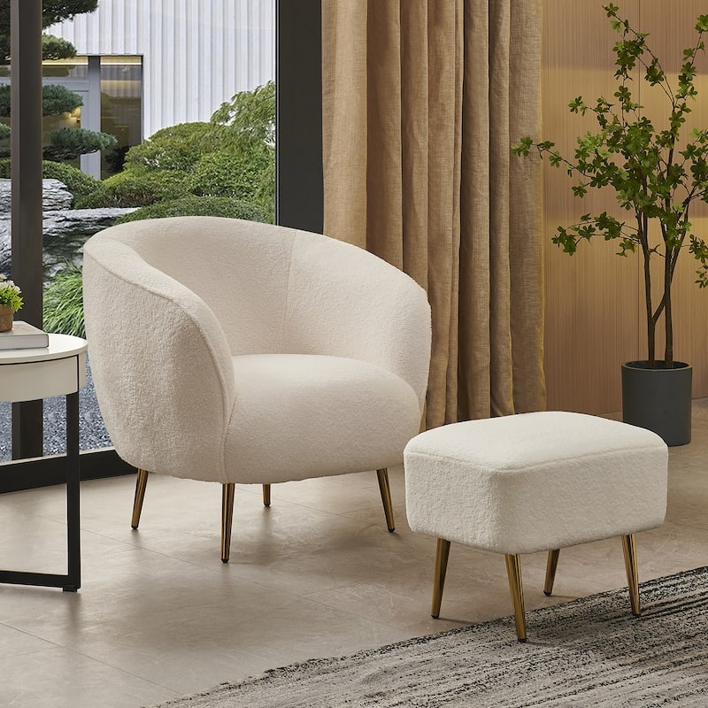 Mid-century Modern PU High-back Swivel Lounge Chair with Ottoman for Living Room and Bedroom