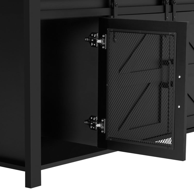 Farmhouse 59.3" Sideboard Buffet with Sliding Barn Doors and Open Storage for Living or Dining Spaces