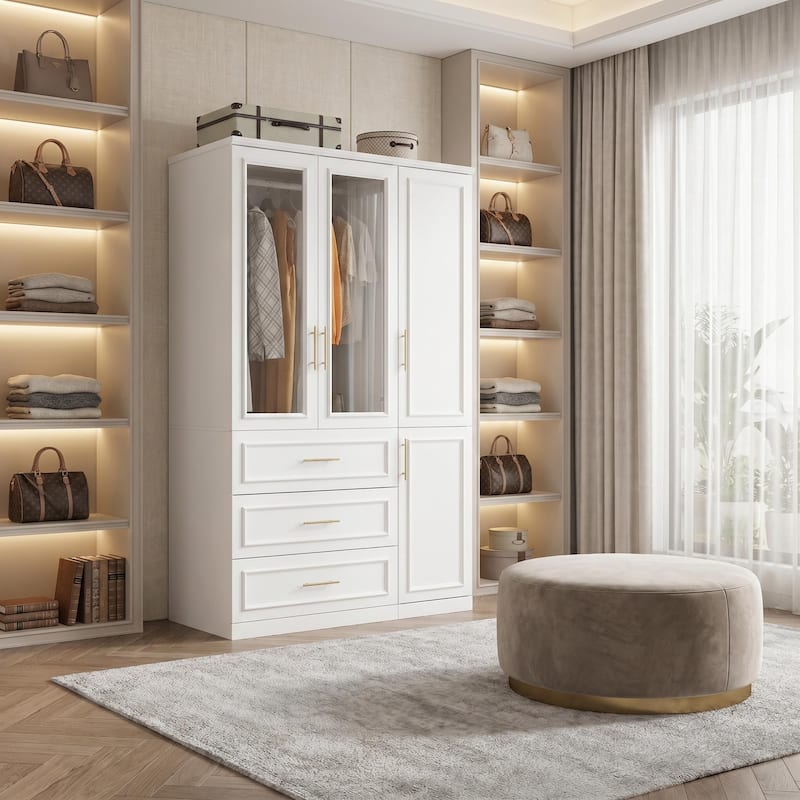 74.8"H Large Modular Wardrobe Cloest Armoire Cabinet Glass Door Large  Bedroom Clothing Cabinet with Drawers - On Sale - Overstock - 37777772