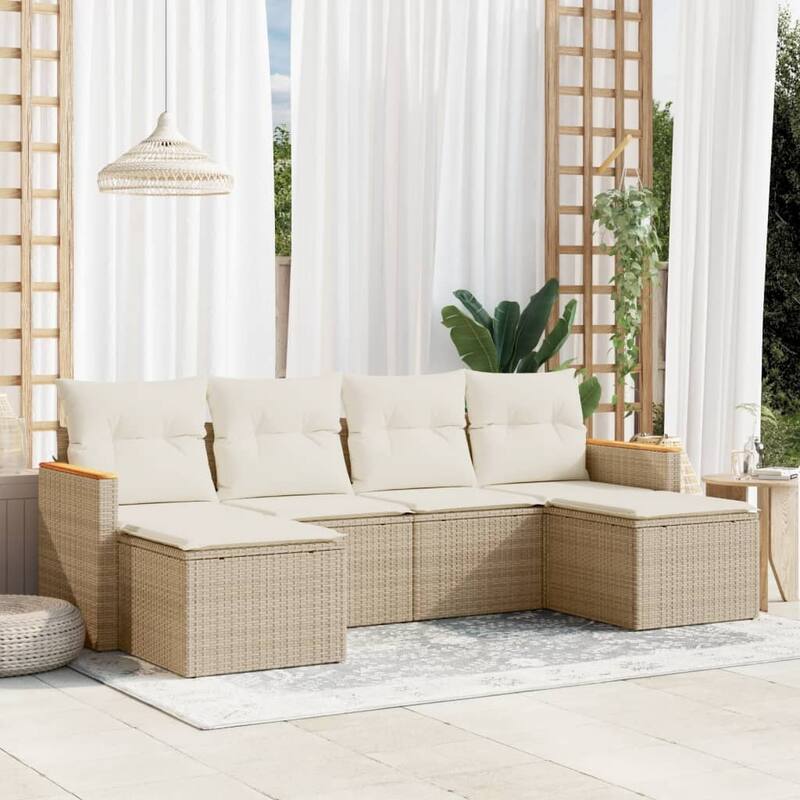 vidaXL Patio Sofa Set with Cushions Outdoor Conversation Furniture Poly Rattan - Beige without table - 24.2 x 24.4 x 27.2 in