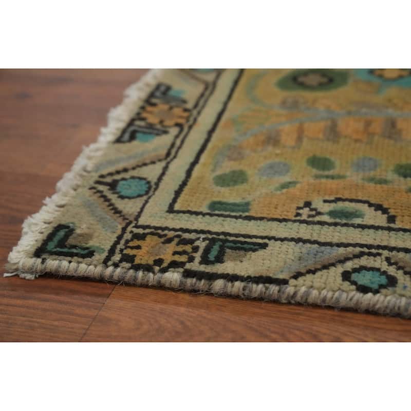 Hand Knotted Oriental 100% Wool Carpet Traditional Floral Yellow & Gold Tabriz Area Rug - 9' 5'' X 6' 5''