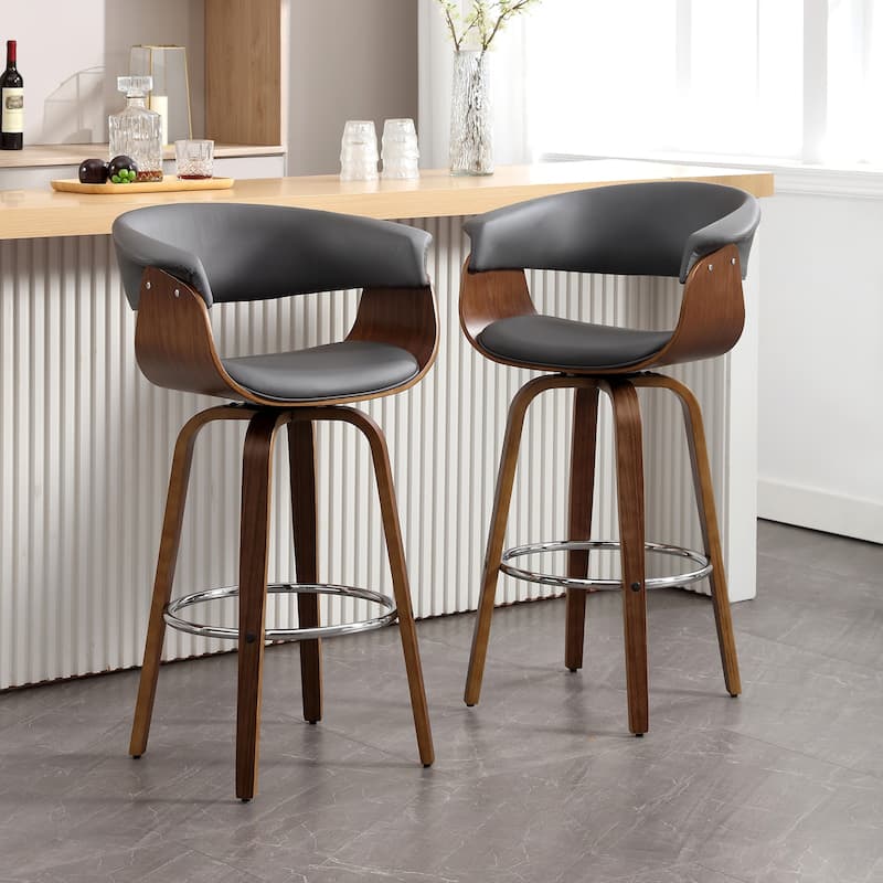 Modern Swivel Bar Stools Upholstered Counter Height Stools, Set of 2 - Grey - Bar Height