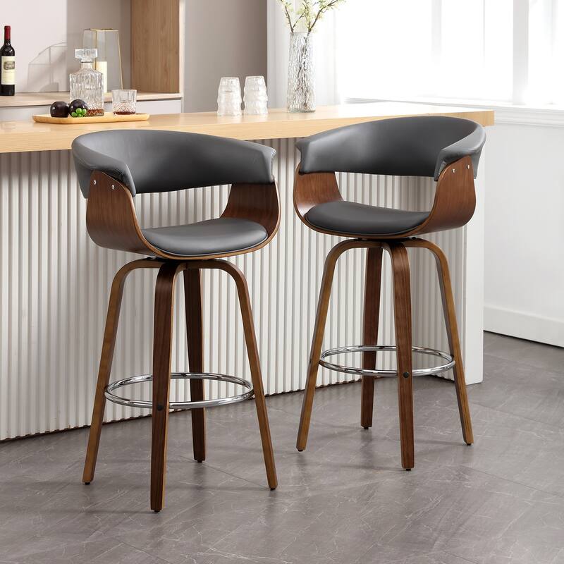 26"/29" Faux Leather Swivel Bar Stools, Wood Counter Stool