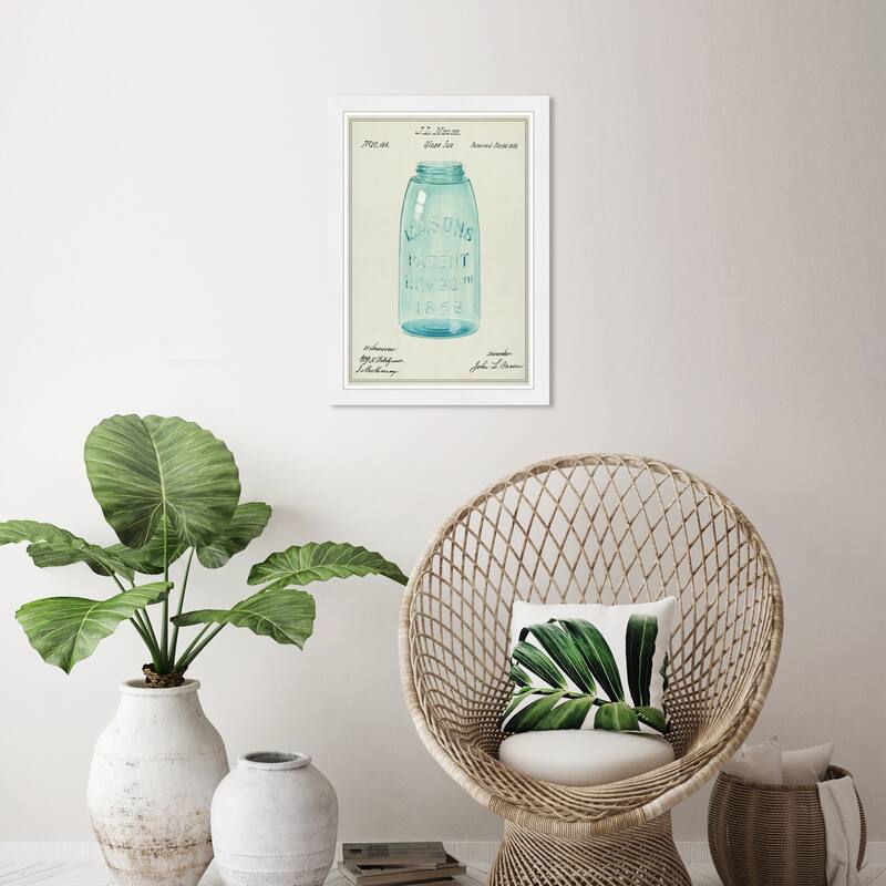 Wynwood Studio Prints Food and Cuisine Mason Jar Farm Patent Blue and Teal Farmhouse Wall Art Canvas Print - White