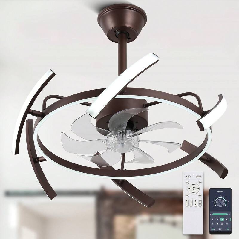 Cusp Barn 24 Inch Modern DIY Ceiling Fan with Dimmable LED Light, Silent DC Motor, 3 Color Changing Light Fixtures for Bedroom