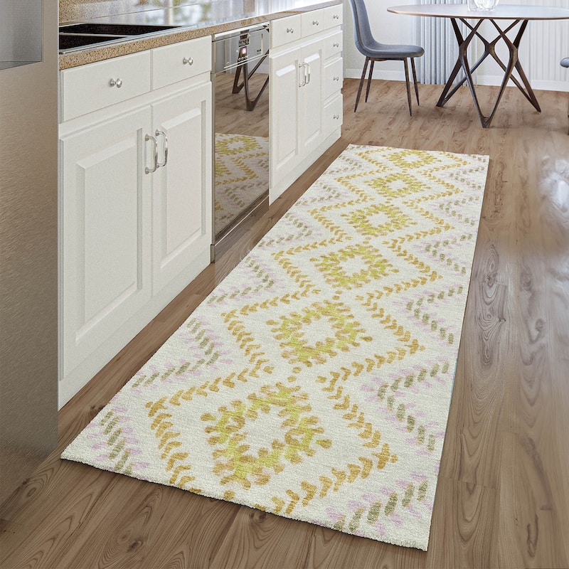 Premium Washable Super Soft Boho Geo Mayfield Rug - Pearl - 2' 3" x 7' 6"