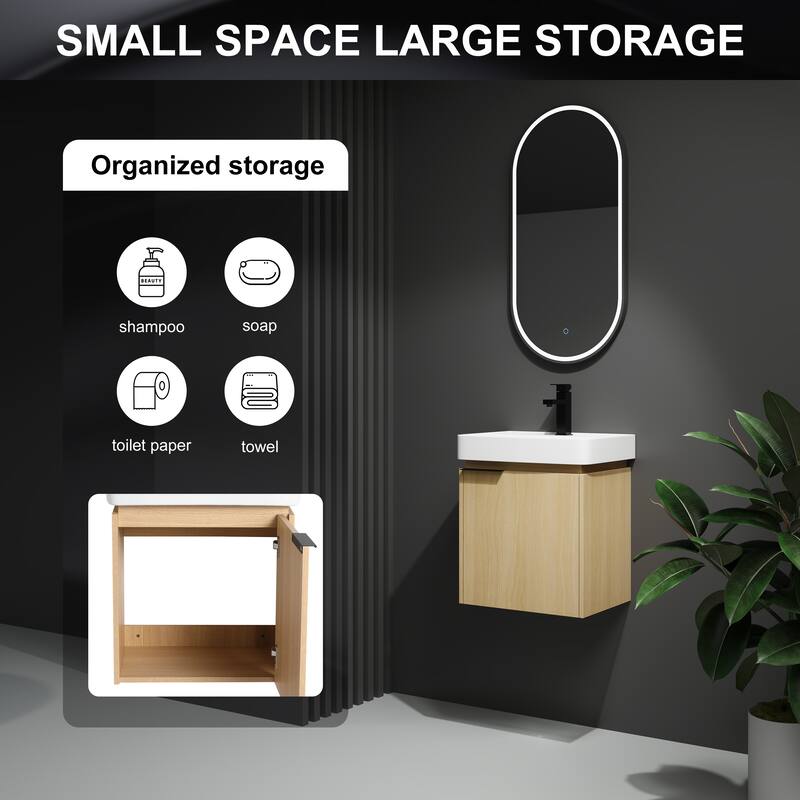 Plywood Wall-Mounted Bathroom Vanity with Integrated Resin Sink