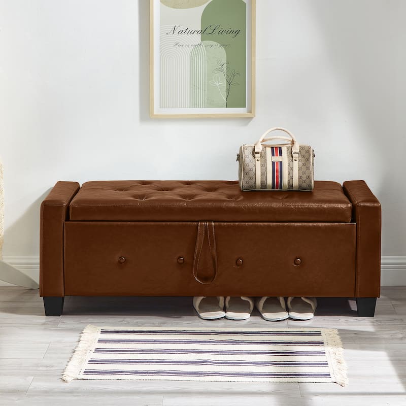 Multi-Functional 48" PU Leather Storage Ottoman Bench for Hallway & Entryway