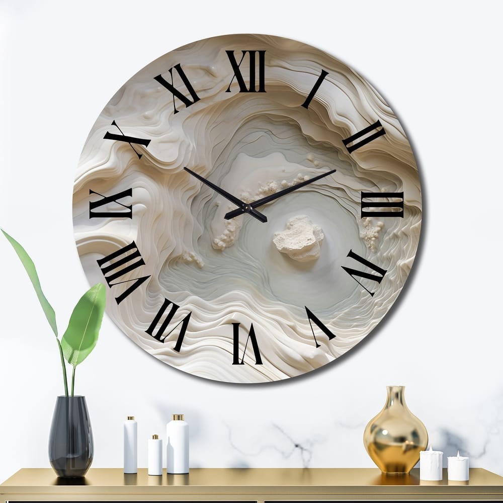 Designart "Cream Spiral Nebula II" Abstract Spirals Oversized Wall Clock