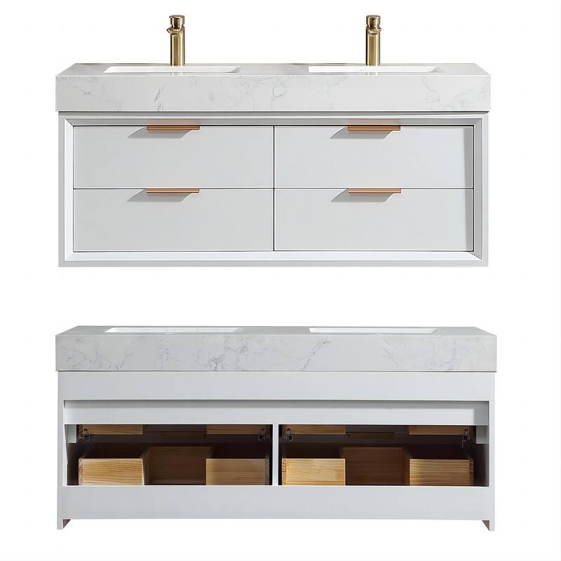 Modern LED 36''/48''/60'' White / Green Bathroom Vanity with Undermount Single / Double Sink