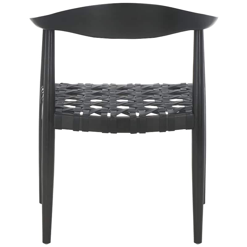 SAFAVIEH Birtie Woven Leather & Solid Wood Accent Chair (Fully Assembled) - W25" x D22" x H22" - 25Wx22Dx22H