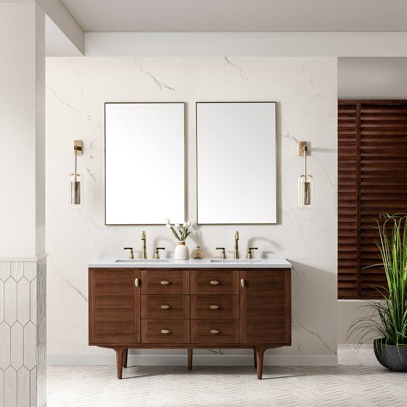 James Martin Vanities Amberly 60" Double Vanity, Mid-Century Walnut