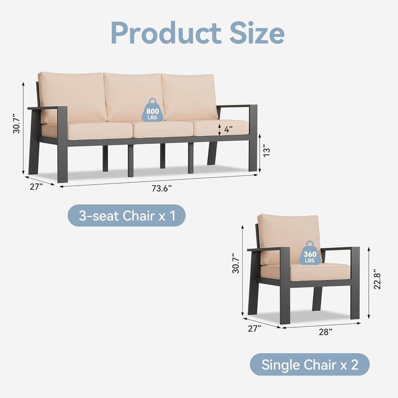 4 Pieces Aluminum Patio Furniture Set with 40" Fire Pit Table