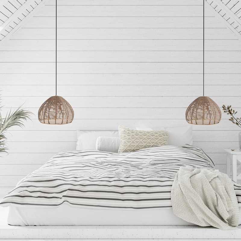 Nadine River of Goods Boho Woven Rattan Cloche Hanging Pendant Light - 12.75" x 12.75" x 10.5/58.5"