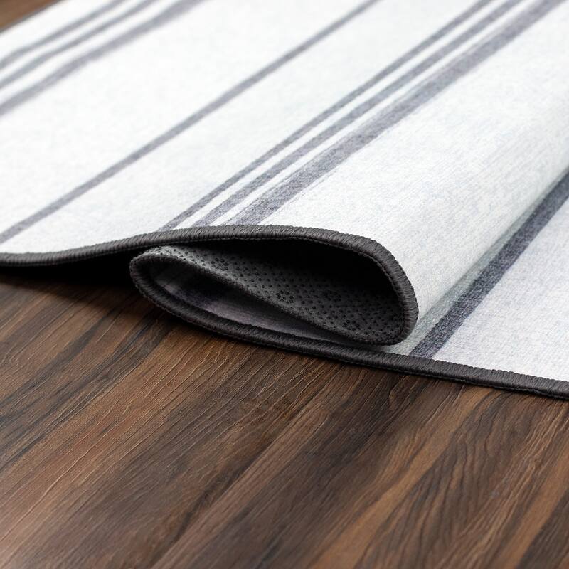 My Magic Carpet Machine Washable Area Rug Stripe Grey And White