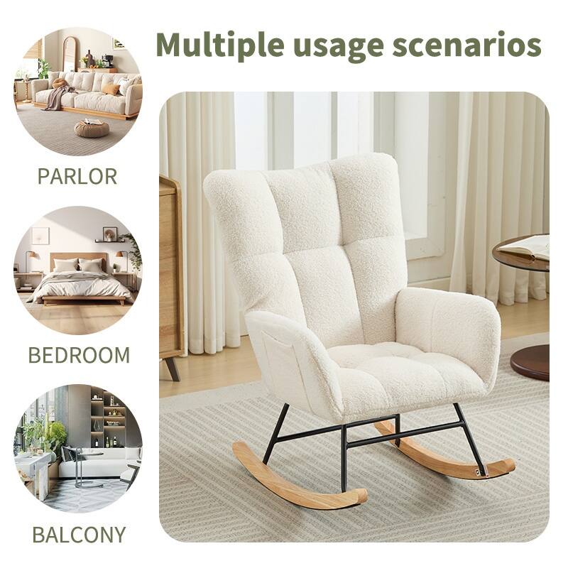 Teddy Rocking Chair with High Back & Wood Legs
