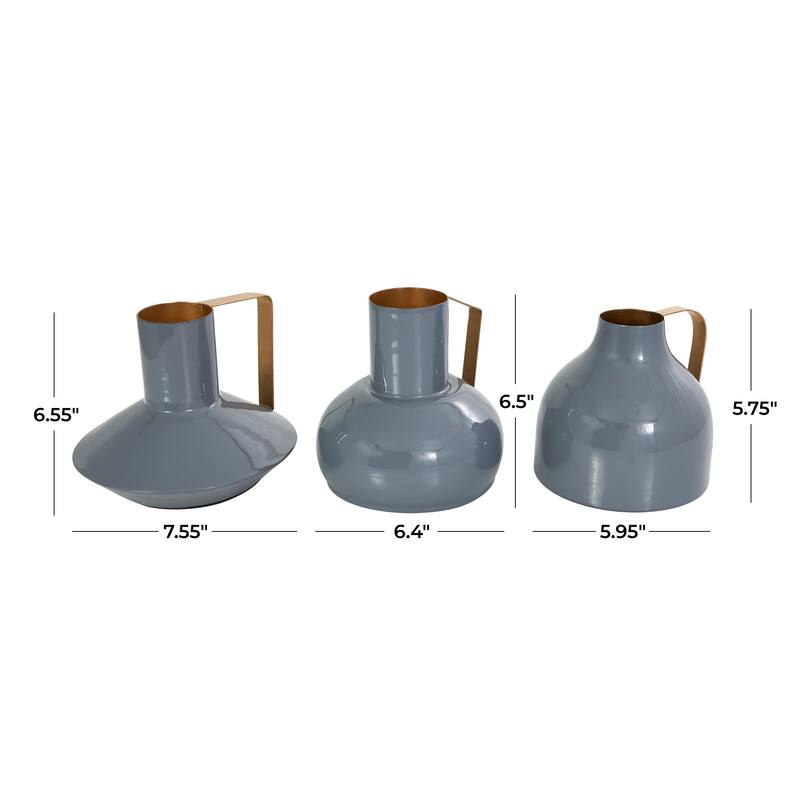 CosmoLiving by Cosmopolitan Metal Enameled Abstract Vase with Varying Shapes and Geometric Gold Handles (Set of 3)